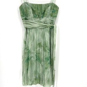 Vtg BCBG MaxAzria Babydoll Dress Womens 8 Y2K Silk Green Fairy Strapless Bubble‎